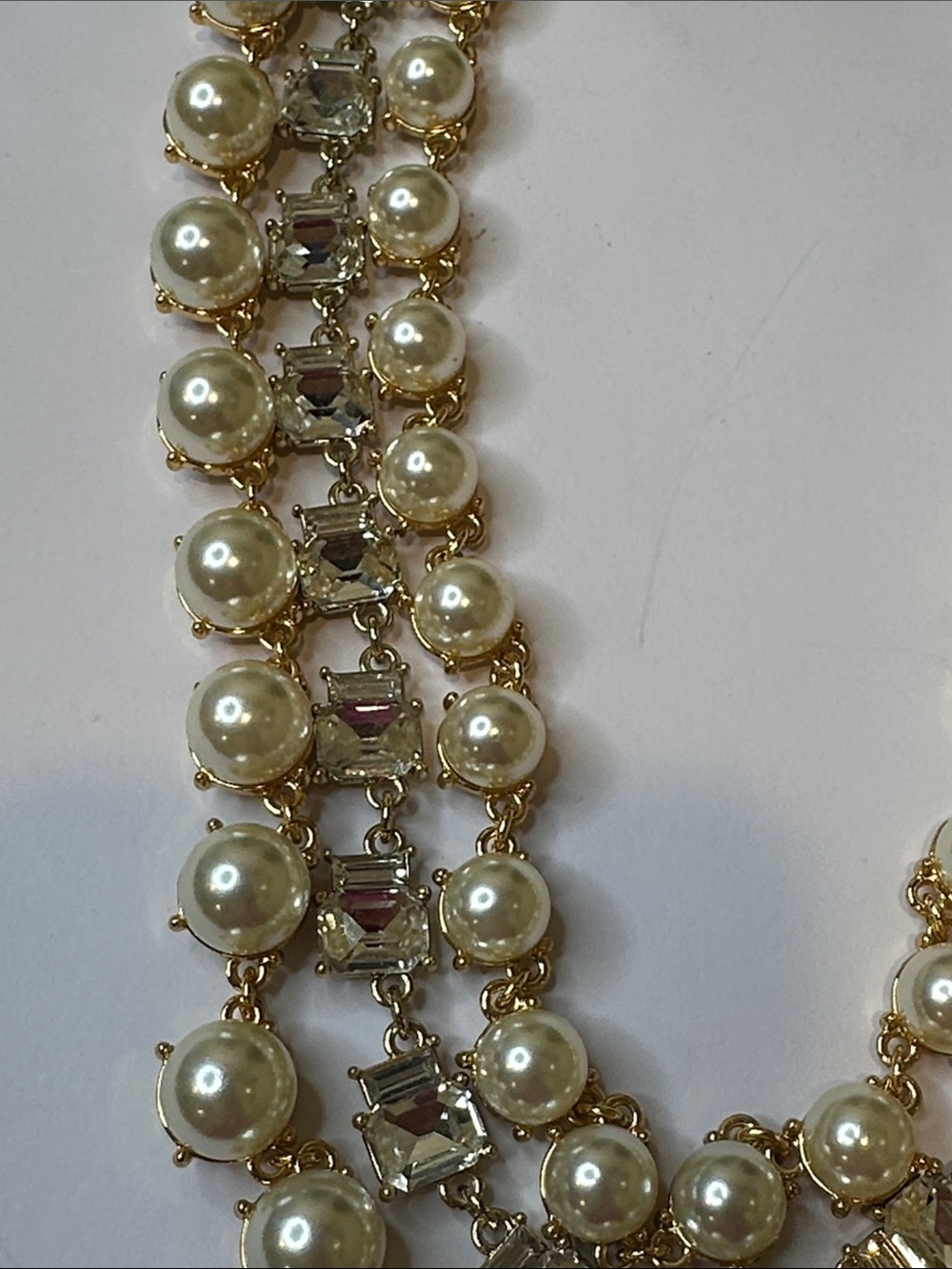 Gold-Tone Layered Pearl & Crystal Necklace - Picture 7 of 8